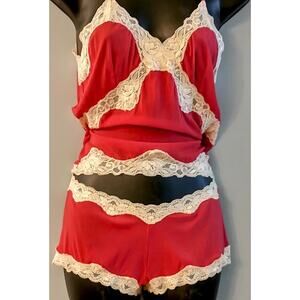 Mary Green Camisole & Boy Short Sheer Red & Beige Lace NWT Large Valentine's Day